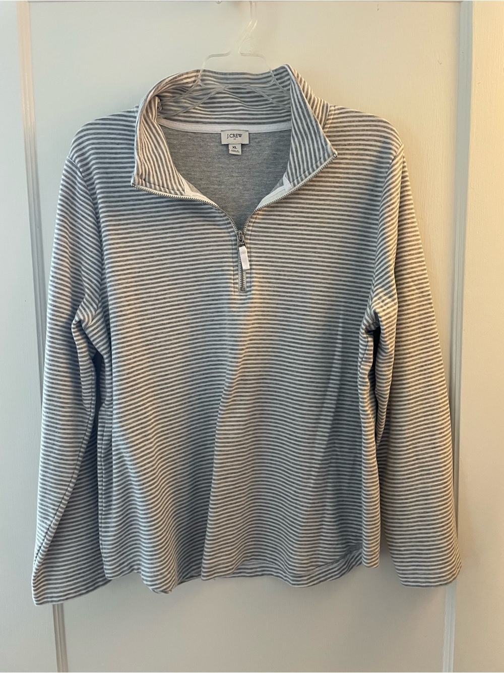 J. Crew Gray & White Striped Half-Zip Pullover